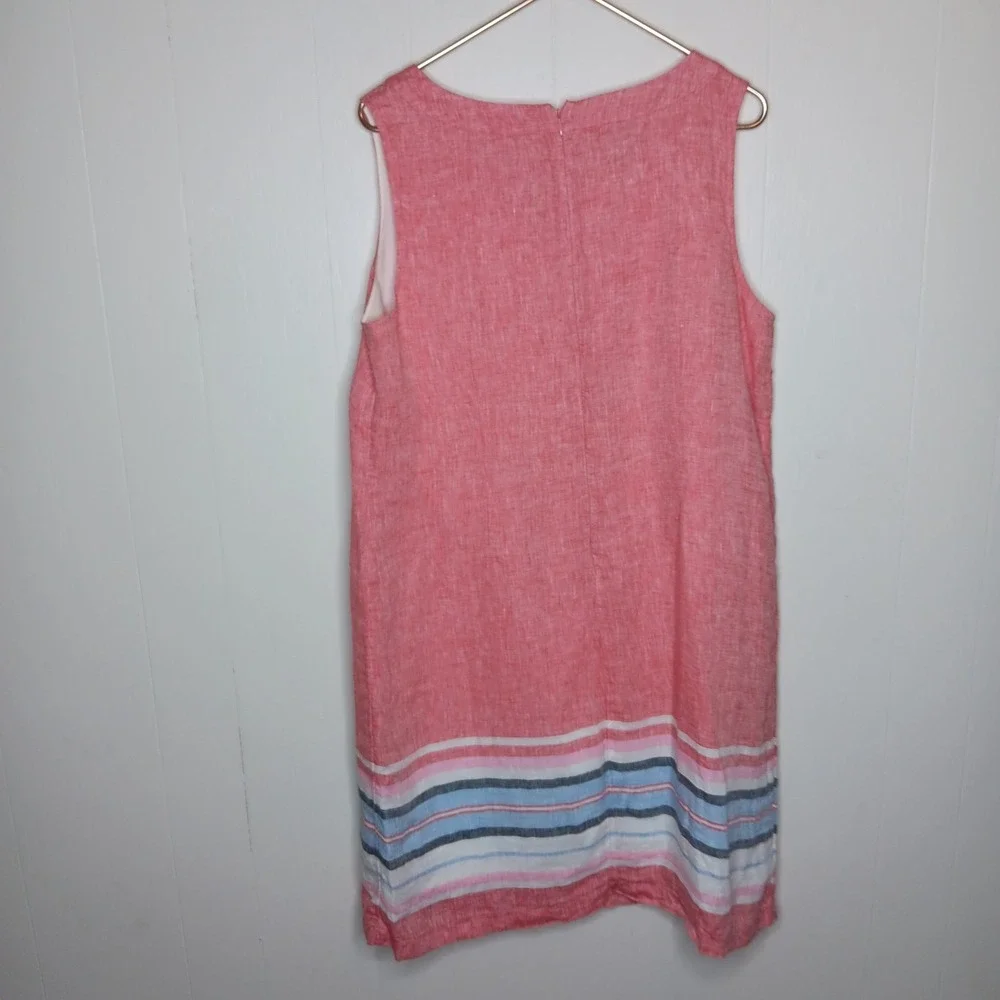 Talbots Linen Shift Dress 14 Pink Seaside Striped Preppy Coastal Nautical Resort